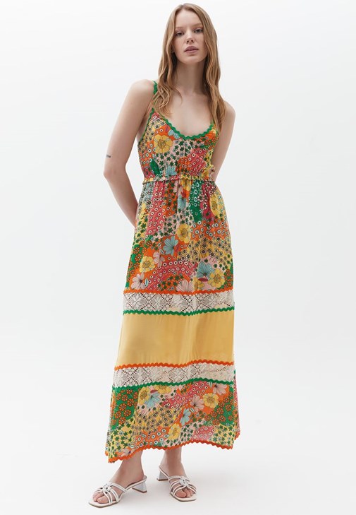 Mixed Patterned Long Dress 