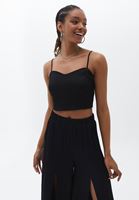 Women Black Crop Top with Thin Straps