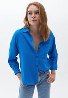 Bayan Mavi Pamuklu Loose-Fit Gömlek
