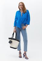 Bayan Mavi Pamuklu Loose-Fit Gömlek
