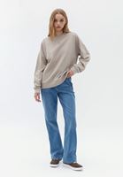 Bayan Bej Sıfır Yaka Oversize Sweatshirt