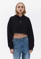 Women Black Hooded Crop Sweatshirt