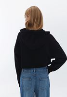 Women Black Hooded Crop Sweatshirt