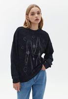 Bayan Siyah Oversize Baskılı Sweatshirt