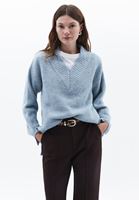 Women Blue Wool Blended Knitwear Sweater