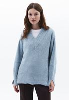 Women Blue Wool Blended Knitwear Sweater