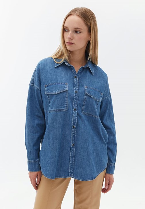 Oversize Denim Gömlek ve Pantolon Kombini