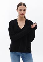 Women Black V-Neck Knitwear Sweater