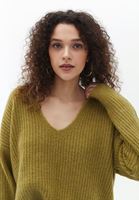 Women Green V-Neck Knitwear Sweater