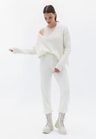 Women Cream V-Neck Knitwear Sweater