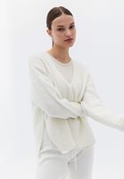 Women Cream V-Neck Knitwear Sweater