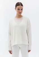 Women Cream V-Neck Knitwear Sweater