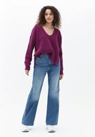 Women Purple V-Neck Knitwear Sweater