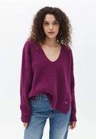 Women Purple V-Neck Knitwear Sweater