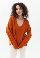 Women Brick V-Neck Knitwear Sweater