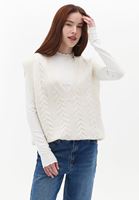 Women Beige V-Neck Knitwear Pullover