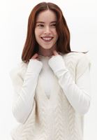 Women Beige V-Neck Knitwear Pullover