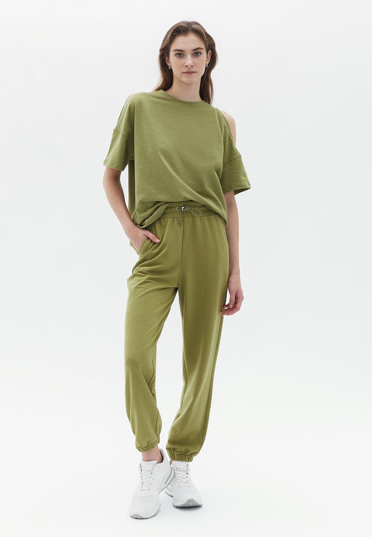 Women Green Oversize Tshirt with Cut-out Detail