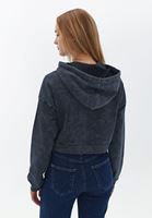 Bayan Gri Pamuklu Crop Sweatshirt