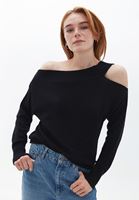 Women Black Sweater with Shoulder Detail