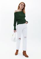 Women Green Sweater with Shoulder Detail