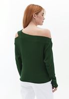 Women Green Sweater with Shoulder Detail