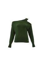 Women Green Sweater with Shoulder Detail