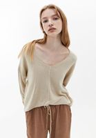 Women Beige V-neck Knitwear