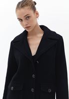 Women Black Cashmire Coat with Fur Detail