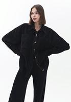 Bayan Siyah Oversize Kadife Gömlek