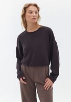 Bayan Kahverengi Sıfır Yaka Crop Sweatshirt ( MODAL )