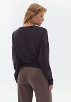 Bayan Kahverengi Sıfır Yaka Crop Sweatshirt ( MODAL )