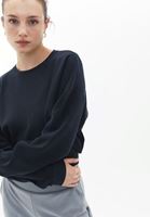 Bayan Siyah Sıfır Yaka Crop Sweatshirt ( MODAL )