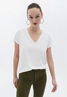 Women Cream Soft Touch V-neck Tshirt