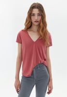 Women Pink Soft Touch V-neck Tshirt