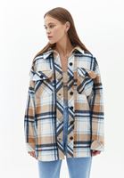 Women Mixed Plaid Shirt Jacket