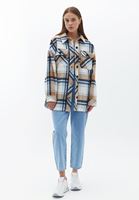 Women Mixed Plaid Shirt Jacket