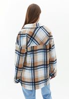 Women Mixed Plaid Shirt Jacket