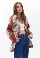 Women Mixed Plaid Shirt Jacket