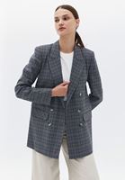Bayan Çok Renkli Ekoseli Boyfriend Blazer Ceket