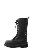 Women Black Vegan Leather Boots with Laces