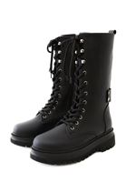 Women Black Vegan Leather Boots with Laces