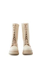 Women Beige Vegan Leather Boots with Laces