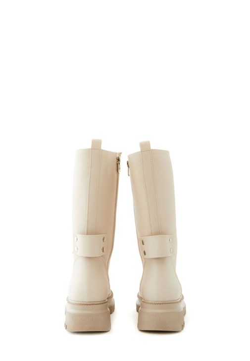 Beige Vegan Leather Boots with Laces Online Shopping | OXXOSHOP