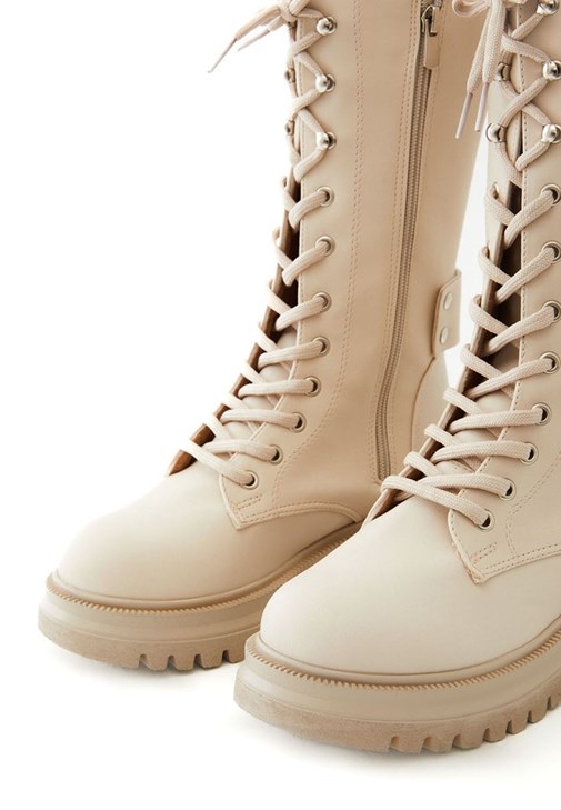 【関税込み】Chunky Sole Lace-Up Boots in Beige Leather Amazon.com | SEEKAVAN Women's Combat Ankle Boots Lace up