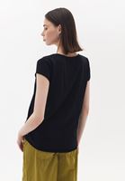 Women Black V-Neck Loose Fit Tshirt