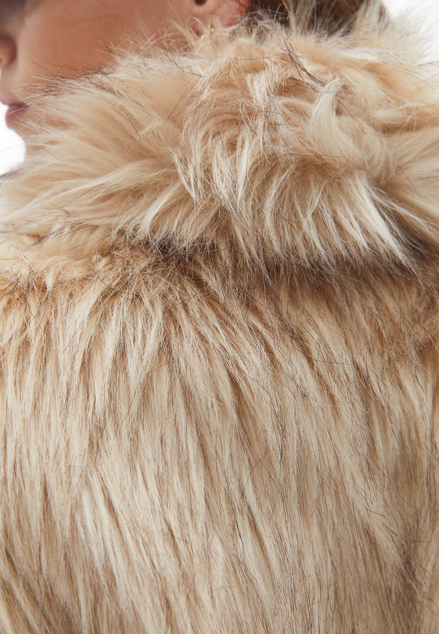 Beige Oversize Vegan Fur Coat Online Shopping | OXXOSHOP