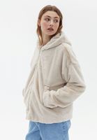 Women Beige Crop Jacket with Fur Detail