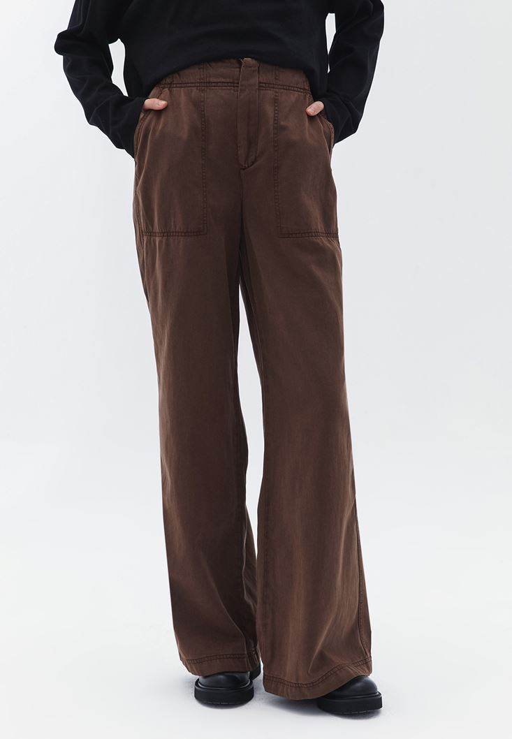 Women Brown Mid Rise Wide Leg Pants
