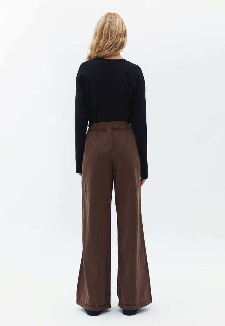 Women Brown Mid Rise Wide Leg Pants